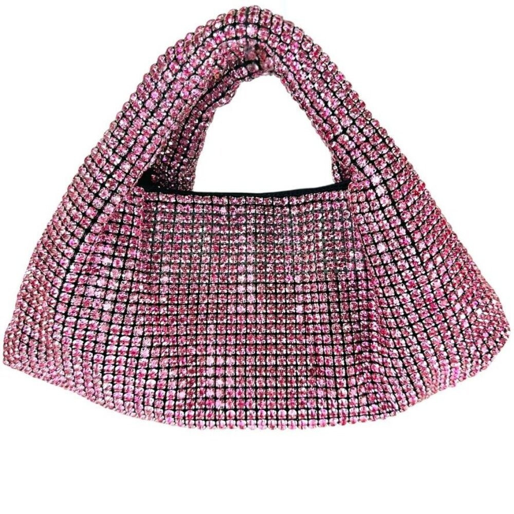 Elegant Pink Rhinestone Evening Bag With Chain Strap & Handle Handbag/Purse